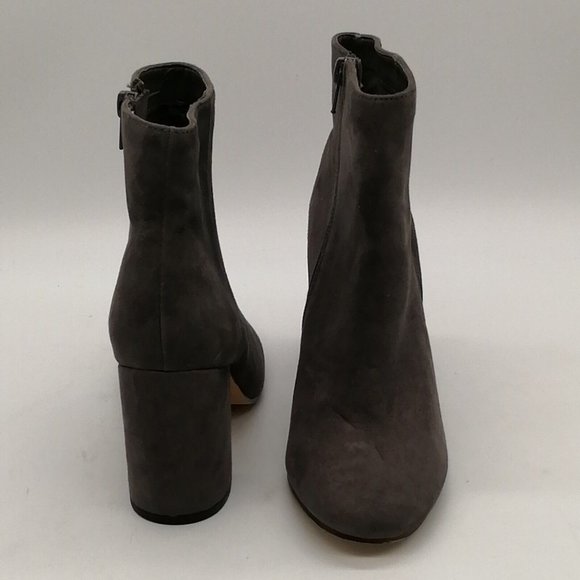 Express Womens Side Zip Ankle Boots Gray Faux Suede Block Heel Almond Toe 6 - Picture 3 of 9